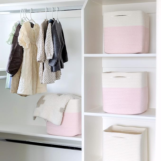 NaturalCozy Storage Cubes 11 Inch Cotton Rope Woven Baskets for Organizing, 3-Pack | Cube Storage Bin | Square Storage Baskets for Shelves Organizer, Classroom, Kids Toy Bins, Closet, Baby Nursery - Image 5