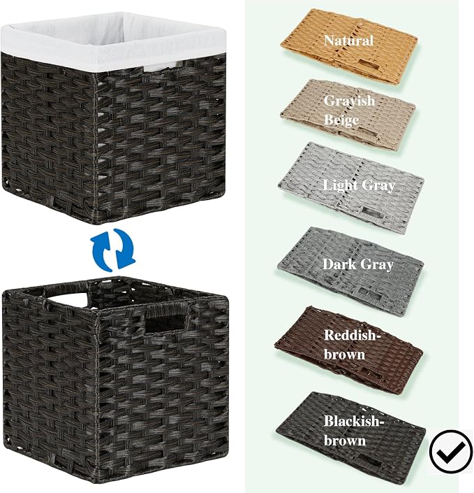 Bidtakay Wicker Cube Baskets with Liners 11 inch 2 Pack Waterproof Imitation Hand-Woven Wicker Storage Baskets for Shelves and Organizing Pantry and Bedroom Blackish-tan - Image 8