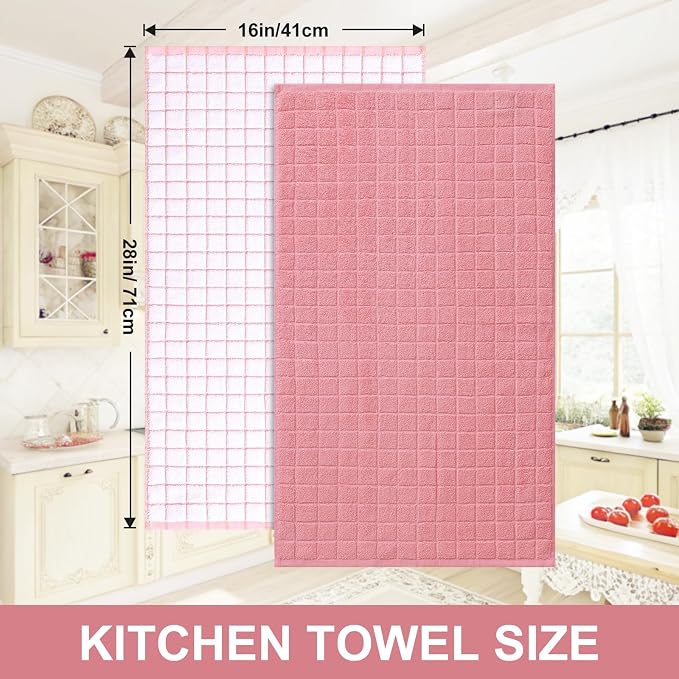 Homaxy Large Premium Cotton Kitchen Towels 16"x 28", 8 Pack, Pink | Natural Ring Spun 390 GSM Dish Towels, Super Absorbent Terry Kitchen Hand Towels, Soft Tea Towels with Hanging Loop - Image 5