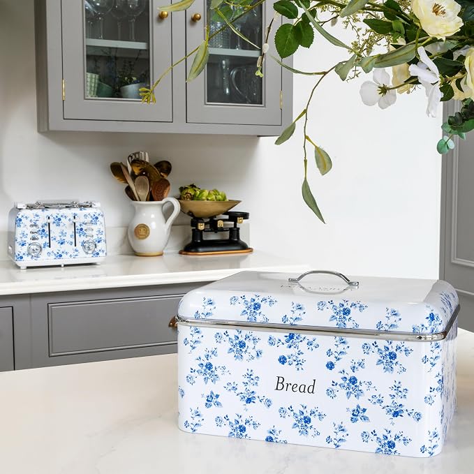 Laura Ashley Elveden Navy Large Bread Box for Kitchen Countertop - Breadbox | Durable Bread Storage Container, Food Grade Metal Bread Bin, Removable Lid, Keep Bread Fresh, Rust Resistant, Easy to Clean - Image 5