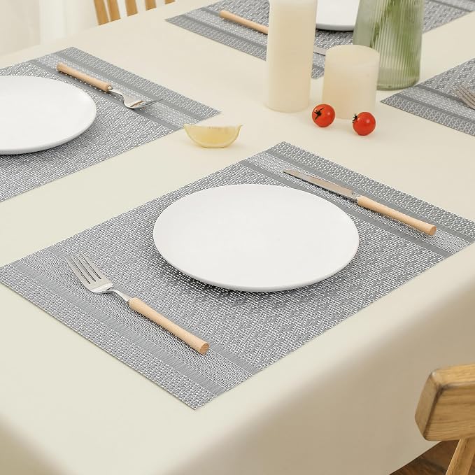 Leetaltree Lunar Grey Placemats Set of 8 - Heat Resistant Non-Slip Place mats for Dining Table, Washable Durable PVC Vinyl Woven Table Mats（Lunar Grey, 8） - Image 8