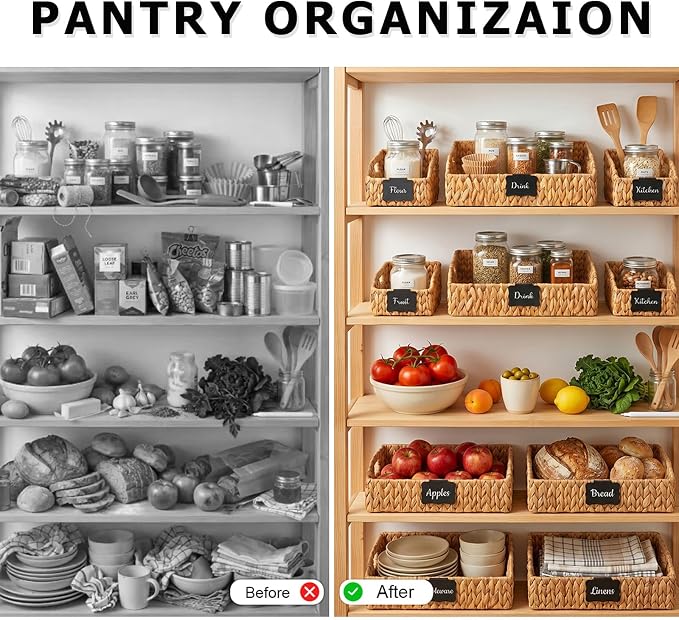 Pantry Baskets and Organizers, Large Wicker Baskets for Shelves, Handwoven Labeled Storage Basket for Organizing with Handles-Water Hyacinth Storage Bins, Boho Decorative, 3Pack, Natural - Image 6