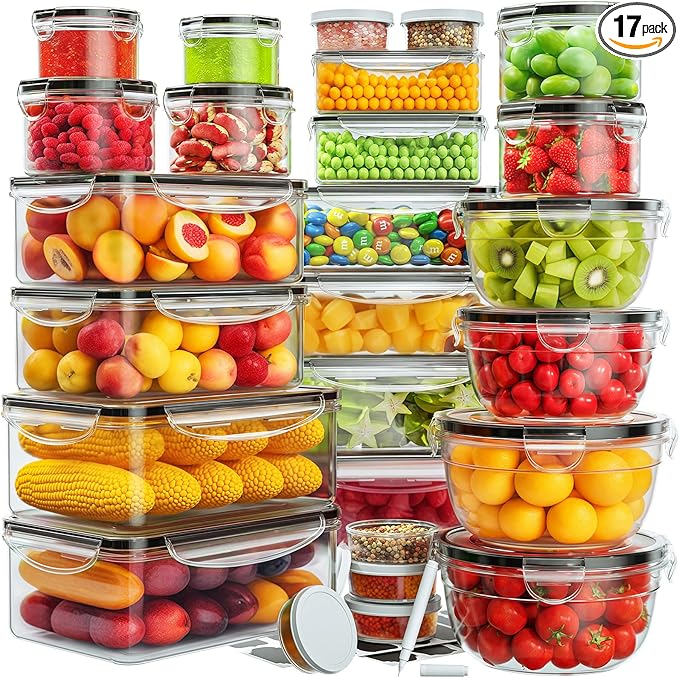52 PCS Food Storage Containers with Lids Airtight (26 Lids & 26 Containers)- Reusable Plastic Leakproof Meal-Prep Container for Kitchen Storage Organization Microwave/Dishwasher Safe with Labels & Pen by JSCARES