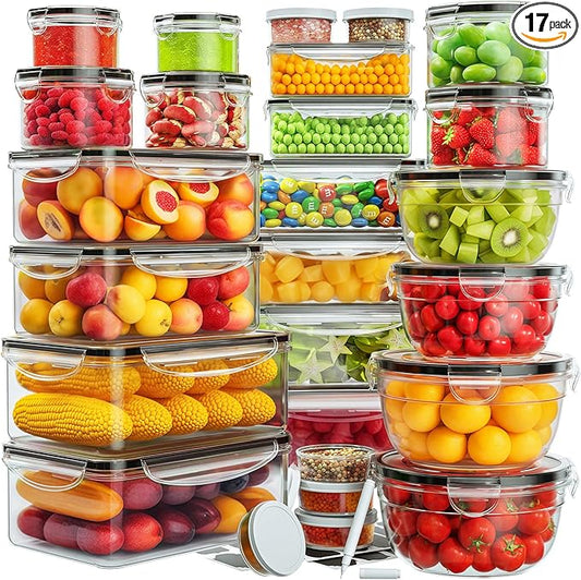 52 PCS Food Storage Containers with Lids Airtight (26 Lids & 26 Containers)- Reusable Plastic Leakproof Meal-Prep Container for Kitchen Storage Organization Microwave/Dishwasher Safe with Labels & Pen by JSCARES