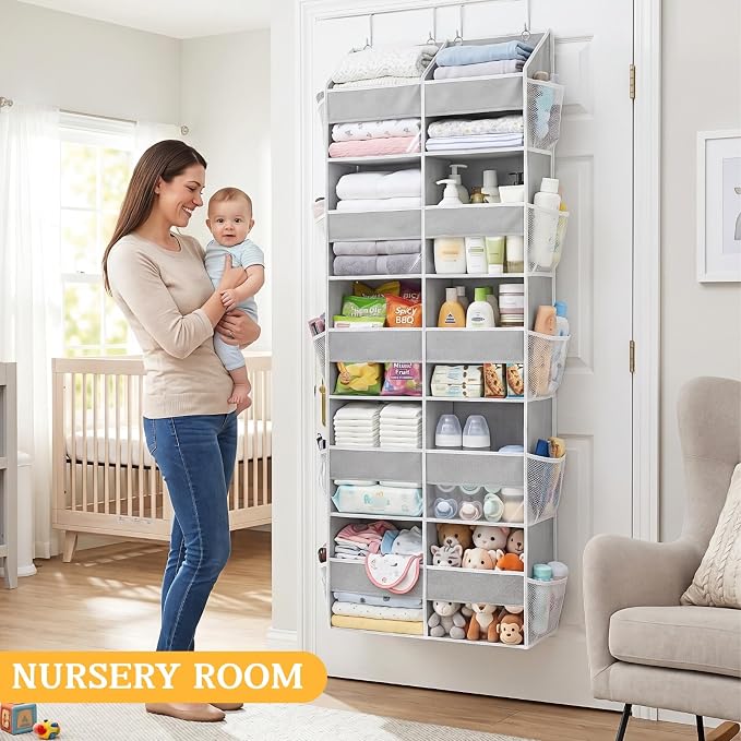 5-Tier Over Door Organizer, 10-Compartment Wide Storage Rack | 20" wide, 80 lbs for heavy family use, 10 side pockets, fits doors for closet, nursery, entryway, dorm, RV, laundry room - Image 8