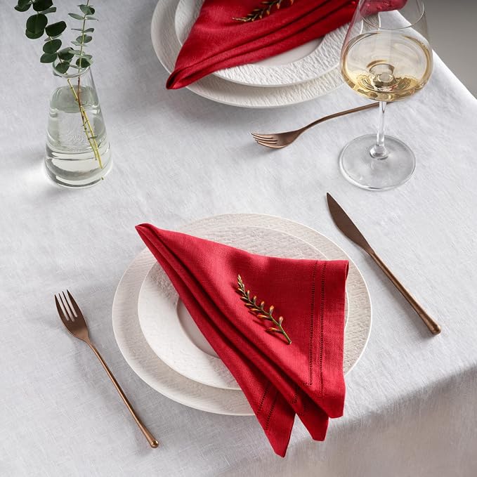 Red Linen Napkins 20 x 20 inch - 100% Linen Double Hemstitch Dinner Napkins Set of 4 - Cloth Napkins Washable Perfect for Summer, Father's Day, 4th of July - Image 4