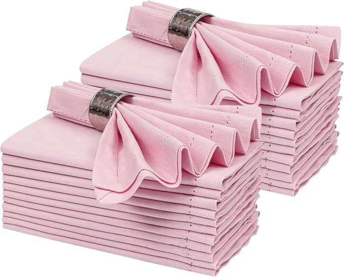 Ramanta Home Pink Cloth Dinner Napkin Set of 24-18x18 Inch | Cotton Linen Flax Hemstitched Napkins Washable for Everyday Use by RamantaHome
