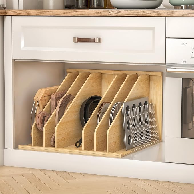 tonchean Wood Tray Dividers for Cabinet with 3 Sections | for Pans, Lids, Pan, Cookie Sheet, Racks Lids, 15.5in(H) x22.5in(D) x11.8in(W) - Image 2