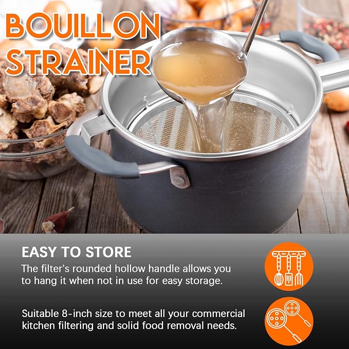 SiliFine 8"Chinois Fine Mesh Strainer Set with Handle and Rubber Pestle | Stainless Steel Reinforced Bouillon Sieve Strainer China Cap Cone Sieve for Sauces, Soups, Broth, Stock, Kitchen Food Cooking - Image 6