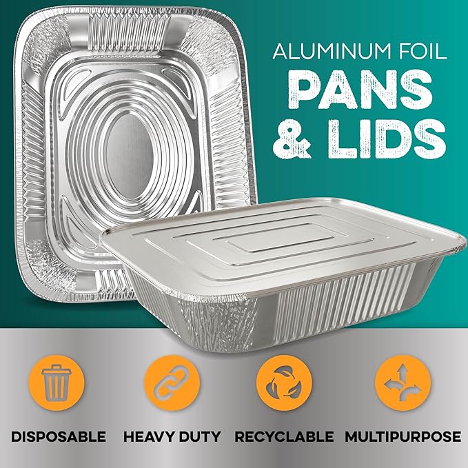 Aluminum Pans With Lids 9x13 [30 Sets] Aluminum Foil Pans Trays With Lids - Half Size Tin Foil Disposable Pans For Baking, Roasting, Cake Serving Dishes, Catering Supplies, Steam Table Chafing - Image 4