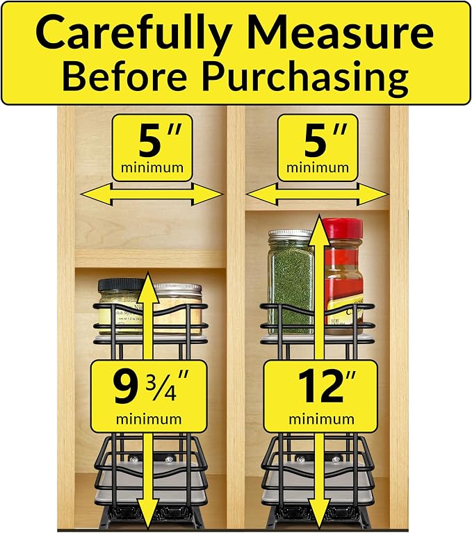 LYNK PROFESSIONAL® Pull Out Spice Organization for Cabinets - 4-3/8 inch Wide – Spice Rack for Inside Cabinets, Slide Out Spice Rack Organizer for cabinet – Pull Out Spice Rack, Sliding 2 Tier Black - Image 5