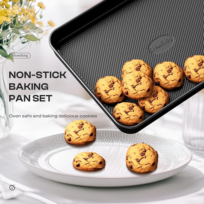 12-Piece Nonstick Bakeware Set, Stackable Non Toxic Baking Pans Set - Black | Oven Safe Bakeware Set with Rack & Kitchen Utensils, Cookie Sheets Set, Cake Pan, Muffin Pan, Loaf Pan, Roasting Pan - Image 5