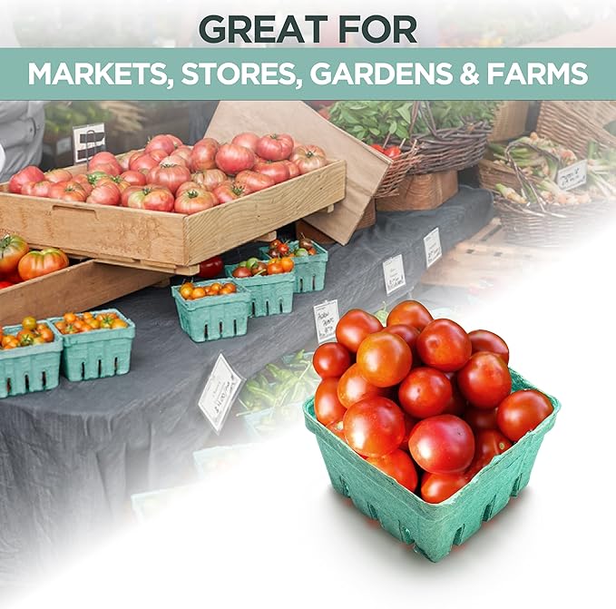 FMP Brands 44 Pack Quart Green Molded Pulp Fiber Berry Basket Produce Vented Container for Fruit and Vegetable, Farmer Market, Grocery Stores and Backyard Party - Image 5