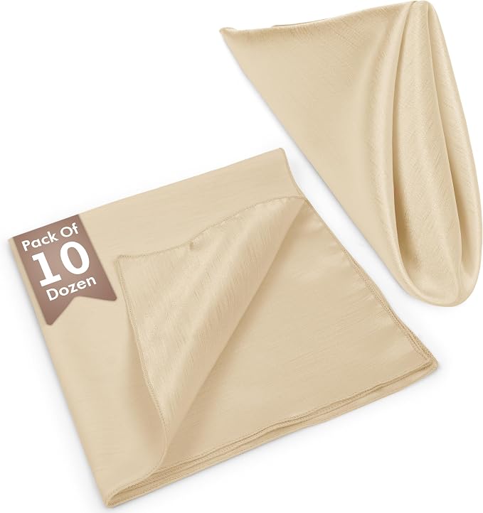 17x17-Inch Shantung Satin Cloth Napkins, Ivory, Set of 120 | Bulk Case of 10 Dozen, Square, 100% Polyester Fabric, Reversible, Faux Dupioni Silk Reverse Side, Machine Washable - Image 2