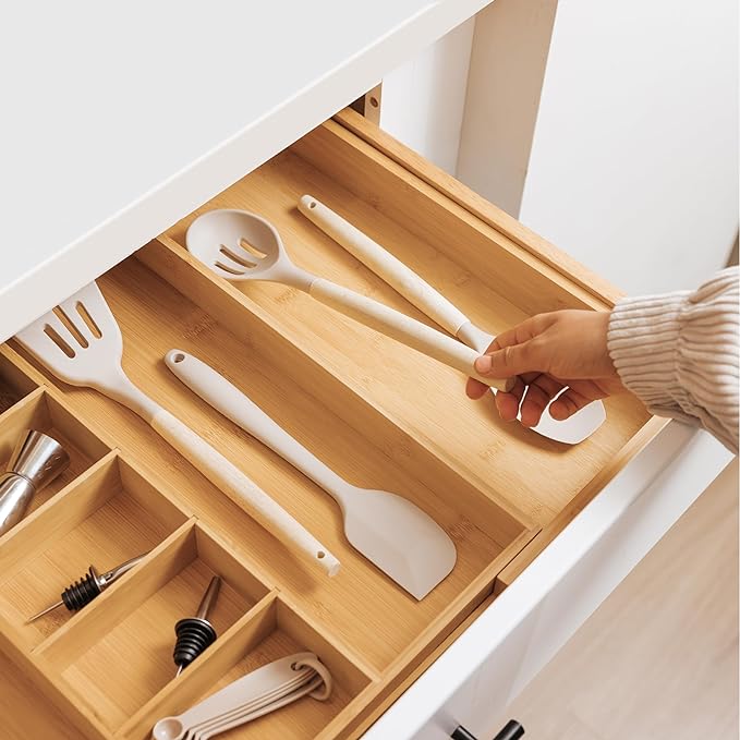 Utensil & Junk Drawer Organizer, 19-33 in, Bamboo | Food-safe contract grade, 100% sustainable wood, non-slip, adjustable - Image 6