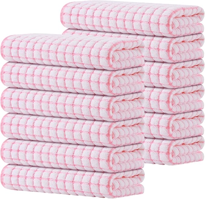 Kitinjoy Cotton 12 Pack Terry Kitchen Towels, Pink | 16 x 25 Inches Super Soft and Absorbent Dish Towels, Quick Drying hand towels for kitchen Drying by Kitinjoy