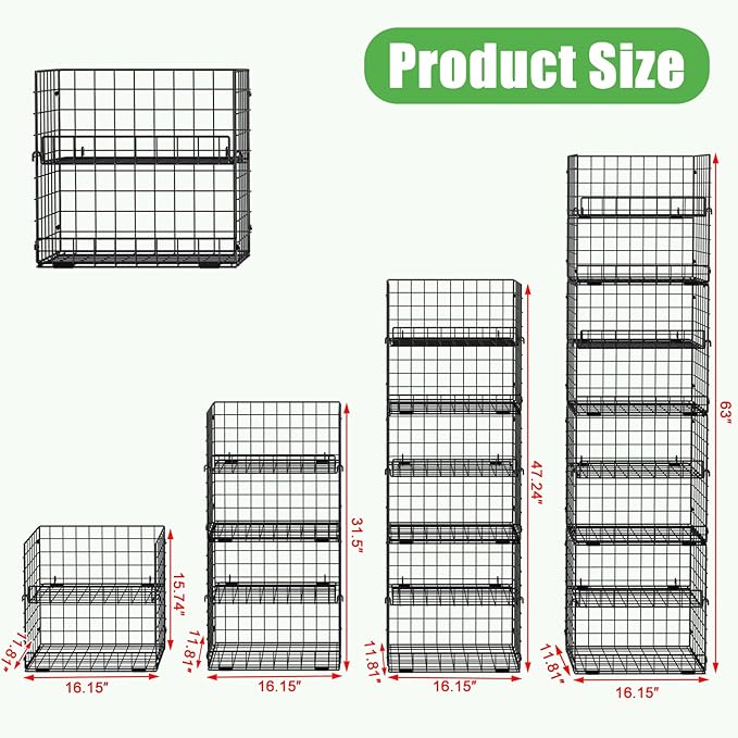 JKsmart 8-Tier XXL Stackable Wire Basket, Pantry Organizers and Storage | Stackable Storage Bins with Dividers & Handles for Pantry Kitchen & Snacks Fruits Veggies & Can Organizer - Image 3
