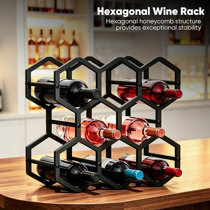 3-Tier Hexagon Metal Countertop Wine Rack, 8 Bottles Tabletop Wine Bottle Holder Stand for Cabinet Pantry, Indoor Outdoor Home Bar Storage Organizer - Image 6