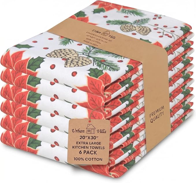 Urban Villa Kitchen Towels Cotton Dish Towels 20”x30”(Set of 6) Pinecone by CottonTrends