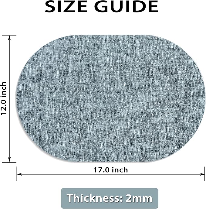 Placemats for Dining Table Set of 6 Non-Slip, Heat Resistant Oval Leather Placemat Double Layer, Waterproof Table Mats Easy to Clean for Kitchen Dining Room, Light Blue - Image 6