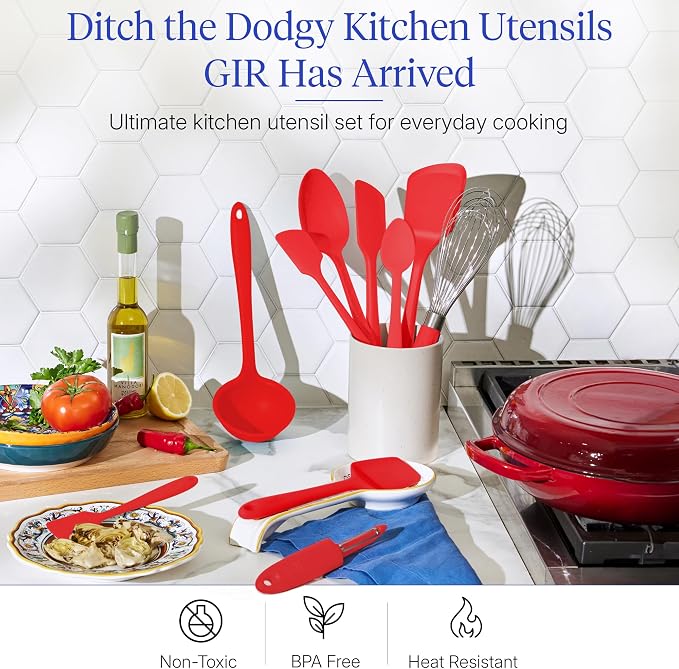 GIR: Get It Right 10-Piece Silicone Ultimate Kitchen Utensil Set – Spatulas, Ladle, Flip, Spoons, Whisk, Peeler & Spoonula – Nonstick, Non-Toxic, Heat-Resistant – Red - Image 2