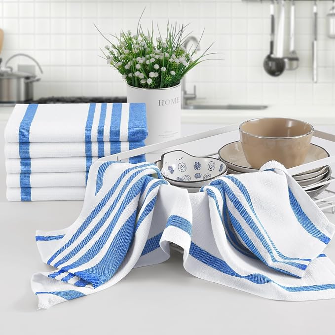 Homaxy Premium Cotton Stripe Kitchen Towels 8 Pack, 18"x 28", Blueberry | Large 380 GSM Kitchen Hand Towels, Soft Terry Dish Towels, Highly Absorbent Tea Towel Set with Hanging Loop - Image 5
