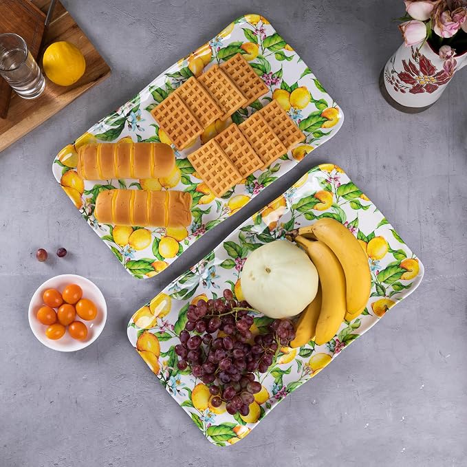 LEHAHA Melamine Lemon Large Rectangular Serving Tray/Platters Set of 2, 17.5" x 10", 2-Piece Melamine Platters Serving Set,Dishwasher Safe - Image 4