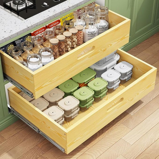 Pull Out Cabinet Organizer, Soft Close Slide Out Solid Wooden Drawers(26"W X 21"D x 6.2''H), Heavy Duty Full-extension Roll Out Shelves for Kitchen Cabinets,Pantry & Closet Organizers and Storage by Kitstorack