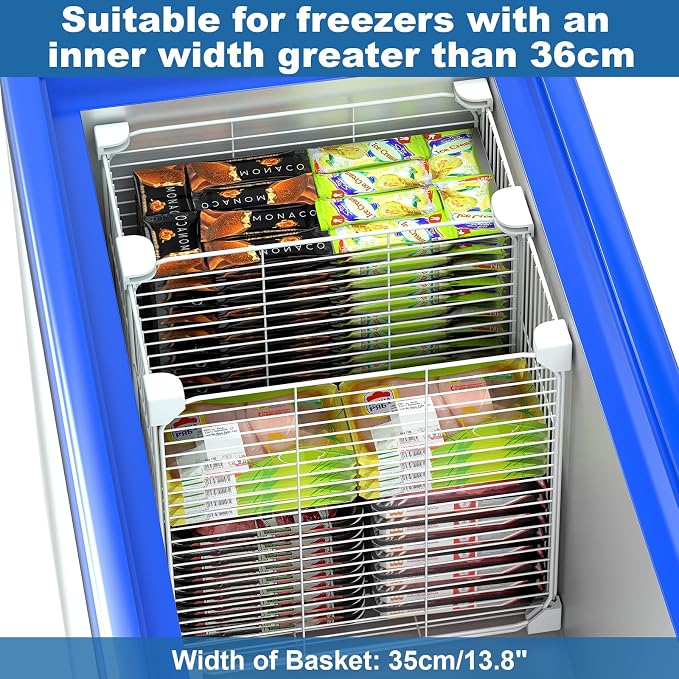 Deep Freezer Organizer Bin with Adjustable Divider Pantry, 13.8x13.8x13.8'' | Vertical Sides Wire Freezer Baskets, Freezer Bins for Upright Freezer Meats Frozen Food Snacks Ice Cream Fruits & Vegetables - Image 5