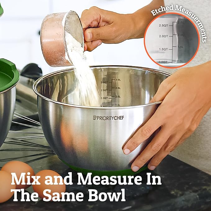 Premium Mixing Bowls With Airtight Lids Set, Thicker Stainless Steel Mixing Bowl Set, Large Prep Metal Bowls with Lids, Nesting Bowls for Kitchen, 1.5/2/3/4/5 Qrt, Green - Image 7