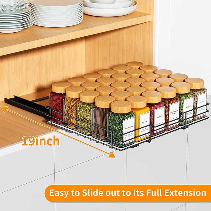 RCHYFEED Pull Out Spice Rack Organizer, 12.5" Wx10.5 Dx2.5 H | Slide Out Spice Rack for Inside Cabinets, Heavy Duty, Fits Kitchen and Pantry, For Seasoning, Sauces, Canned - Image 4