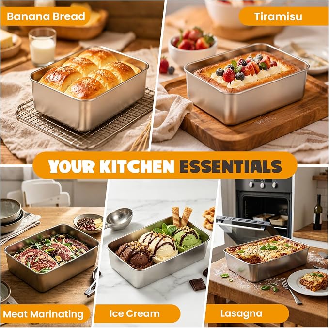 4 Pack Loaf Pans for Baking Bread,9×5In Stainless Steel Loaf Pans | Bread Loaf Tins for Homemade Bread Brownies, Meatloaf, Lasagna Cake, Sturdy, Oven, Dishwasher Safe, Silver - Image 7