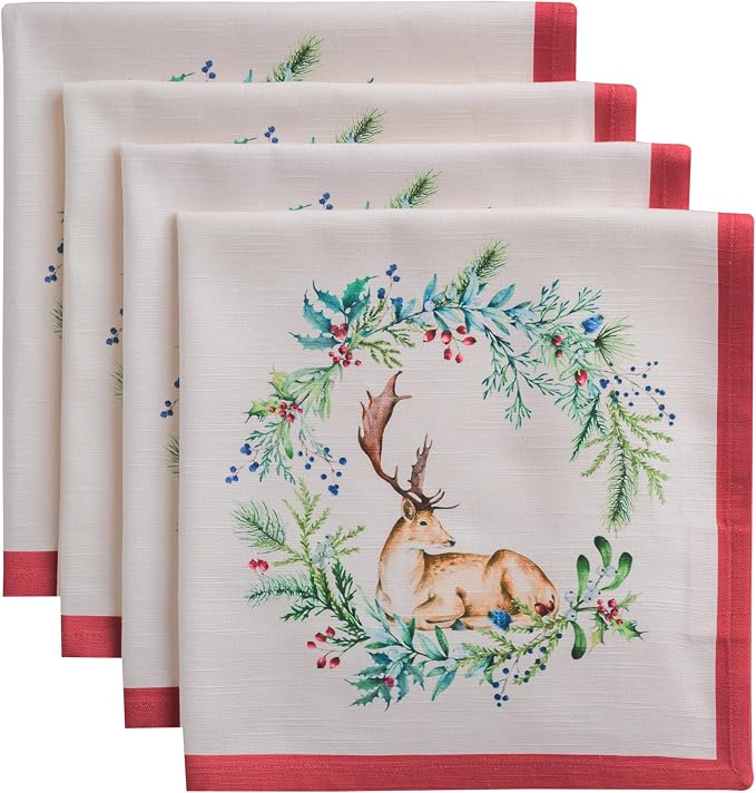Maison d' Hermine Cloth Napkins Set of 4 Reusable 100% Cotton (20" x 20") | Everyday Square Napkins Cloth Washable Dinner Wedding Restaurant Hotel Kitchen Thanksgiving Christmas - Holly Time by MaisondHermine