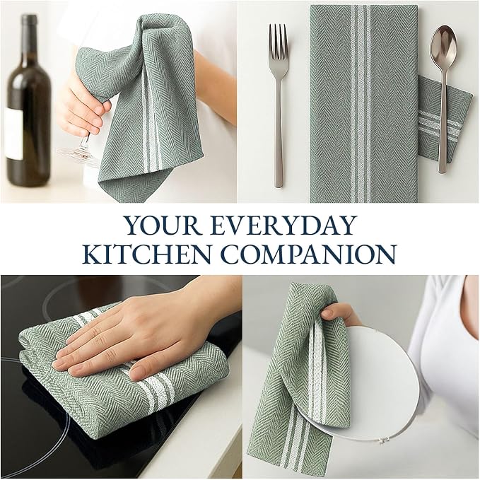 LANE LINEN Kitchen Towels Set - 100% Pure Cotton Dish Towels for Kitchen, Super Absorbent Kitchen Hand Towel, Tea Towels, Soft & Durable Dish Cloths, Pack of 12 – 14”x25”, Olive - Image 7