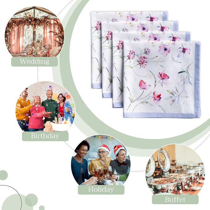Maison d' Hermine Cloth Napkins Set of 4 Reusable 100% Cotton (20" x 20") | Everyday Square Napkins Cloth Washable Dinner Party Wedding Restaurant Hotel Kitchen Spring Summer - Summer Floral - Image 6