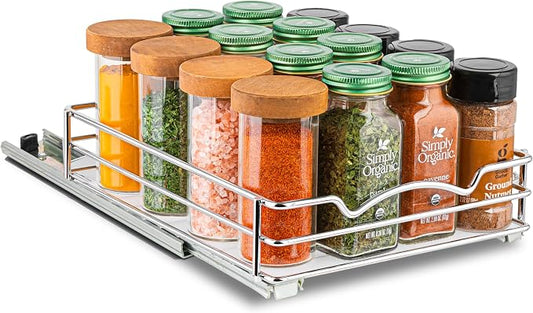 Pull Out Cabinet Organizer for Spices, Cans 8-3/8"W x 10-3/8"D x 2-1/8"H | Heavy Duty with Lifetime Limited Warranty, Pull Out Spice Rack, Cabinet Pull Out Shelf for Cans, Dishes, Etc, Easy to Reach by HOLDN%E2%80%99STORAGE
