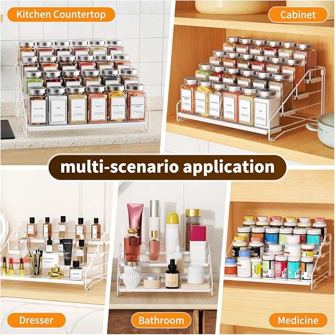 BOIVSHI Tiered Spice Rack, Spice Shelf Organizer for Cabinet, Metal White | 4 Tier Spice Rack for Countertop, Depth Adjustable Spice Organizer, No-screw Assembly, Space-saving for Cabinet, 1 Pack - Image 7