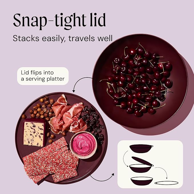 Large Serving Bowl with Lid - Certified Recycled Food-Safe Plastic, BPA-Free, Dishwasher, Microwave, Fridge and Freezer Safe | 4.96qt | Cherry - Image 3