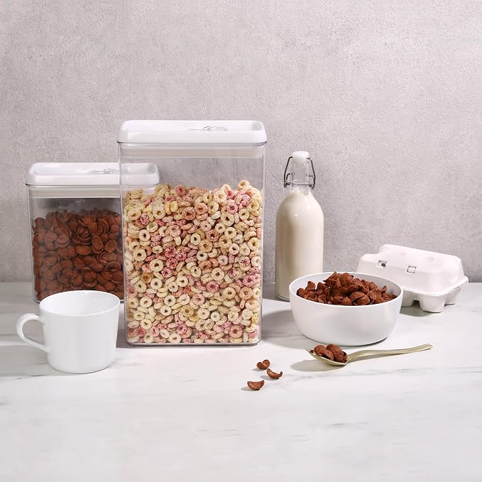 Felli Flip Tite Storage Container with Lid 4" RECTANGULAR Air Tight Ring Flip Top, Stackable Acrylic Canister for Kitchen Counter Pantry, Cereal Granola Pasta Spice, Christmas Gift (4pk, Variety) - Image 2