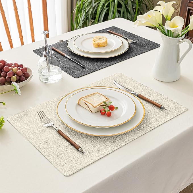 Romanstile Vinyl Placemats Set of 4, Reversible Faux Leather Heat Resistant Wipeable Table Mats, Waterproof Washable Non-Slip Table Placemats for Dining/Kitchen/Party/Outdoor (Grey Beige, 12" x 17") - Image 7