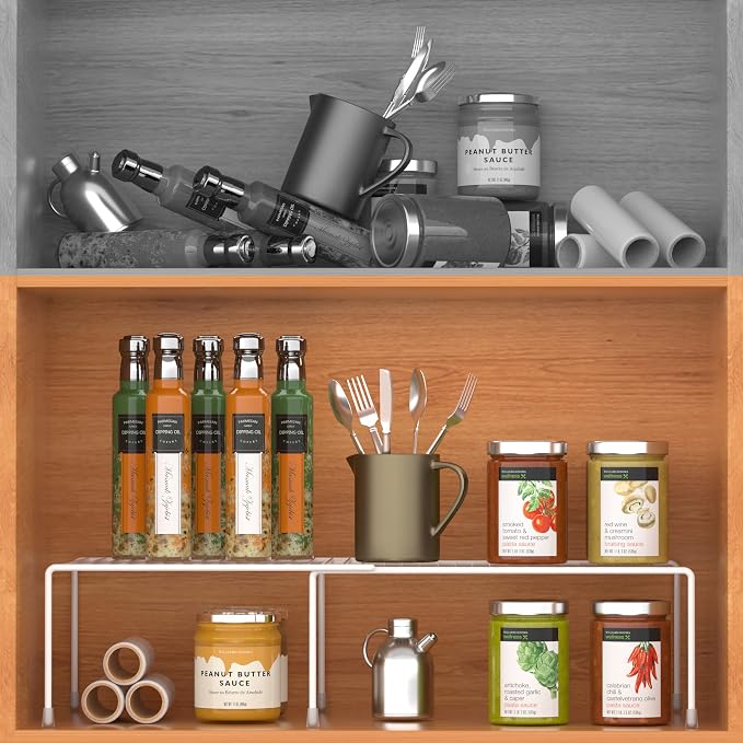 Redrubbit Cabinet Storage Shelf Rack, Expandable Metal Rustproof Kitchen Counter and Cabinet Shelf, Storage Rack Organizer Space Saver for Kitchen, Fridge, Cabinet, Bathroom, White, Set of 6 - Image 8