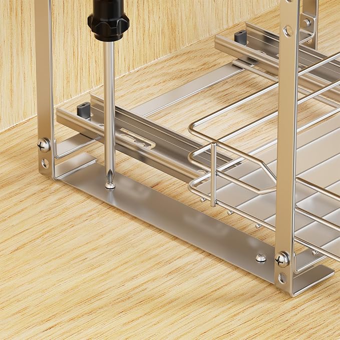RCHYFEED Pull Out Spice Rack, 2 Tier Height Adjustable Vertical Spice Rack | Chrome,Tape or Screw Mount Available, Heavy Duty Sliding Spice Rack 9.2W x 10.4D x 9.8H, Fits Cabinets with or without Lip - Image 7