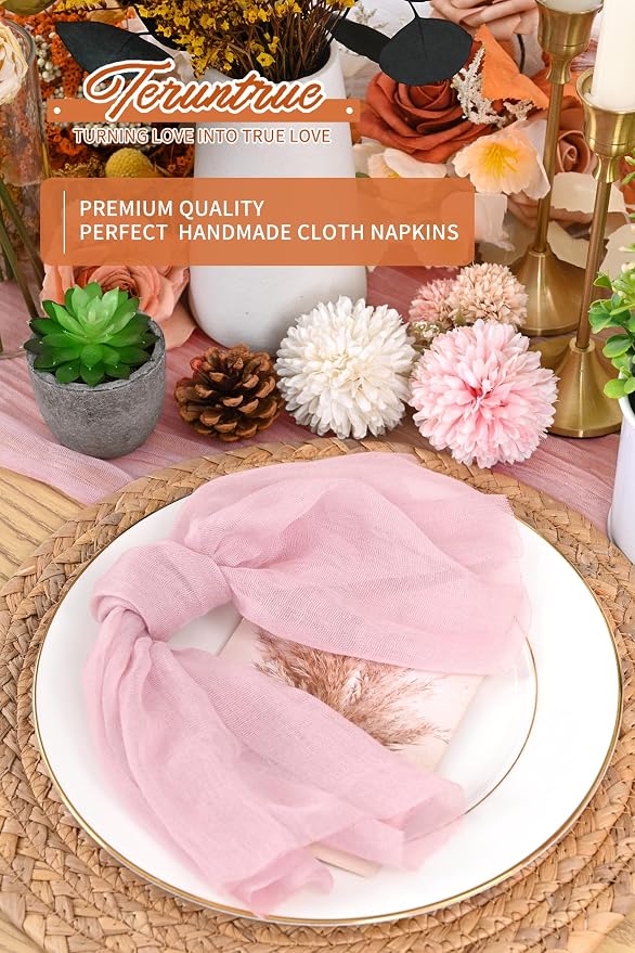 Teruntrue 30 Pack Light Pink Cheese Cloth Napkins Gauze Napkin Cloth Bulk Set of 30 Washable Boho Dinner Table Napkins for Wedding Party Baby Shower Birthday Party Decorations，20 x 20 Inch - Image 7