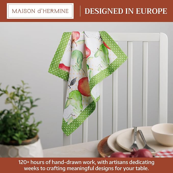 Maison d' Hermine Cloth Napkins Set of 4 Reusable 100% Cotton (18" x 18") | Everyday Square Napkins Cloth Washable Dinner Party Wedding Restaurant Hotel Kitchen Spring Summer - Apples & Pears - Image 2