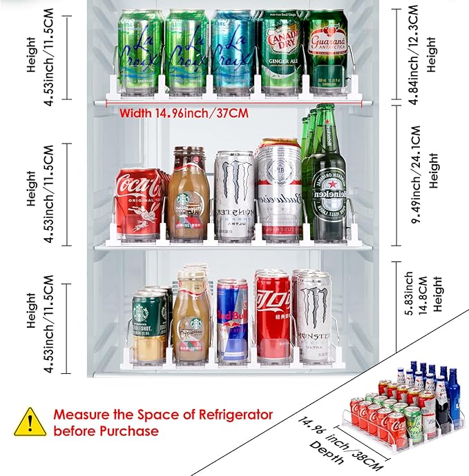 Drink Dispenser for Refrigerator, Self-Pushing Soda Can Organizer for Fridge, 5 Rows already Assembled, Automatic Can Dispenser with Spring Loaded for Refrigerator Holds 25 cans, White - Image 3