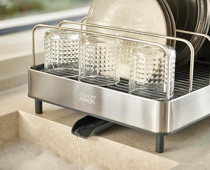 Joseph Joseph Extend Max Steel Expanding Dish Drying Rack, high Capacity for Large Items, Cutlery and Knife Holder, Swivel Draining Spout, Stainless Steel - Image 6