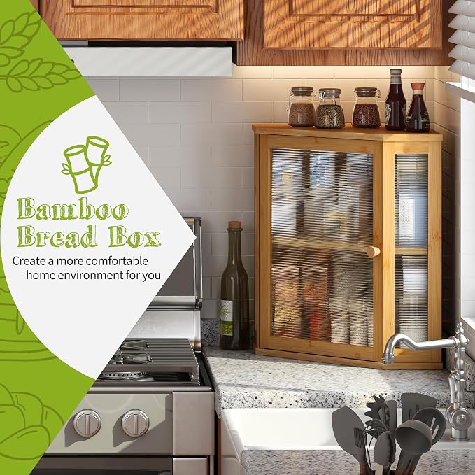 BMOSU Corner Bread Box for Kitchen Countertop Double Layer Bamboo Wooden Bread box Large Capacity Bread Storage Bin(Natural, Extra Large) - Image 2