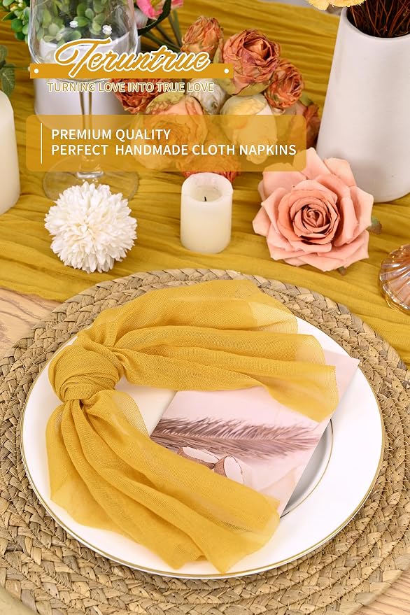 Teruntrue 100 Pack Gold Cloth Napkins Cheesecloth Napkins Set of 100 Gauze Napkins Bulk Washable Boho Dinner Table Napkins Wedding Party Baby Shower Birthday Party Decorations，20 x 20 Inch - Image 5