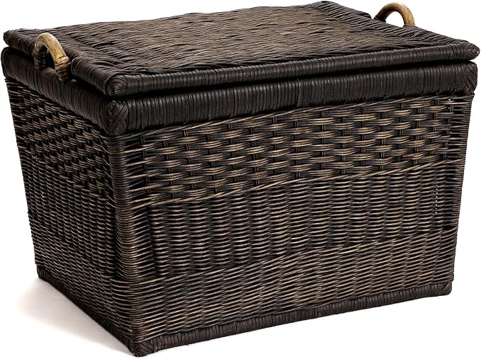 The Basket Lady Lift-Off Lid Wicker Storage Basket, L, Walnut Brown | Outside: 24.5" L x 18" W x 17.5" H | Inside: 21.5"L x 15.5"W x 14"H - Handcrafted by artisans from natural rattan by TheBasketLady