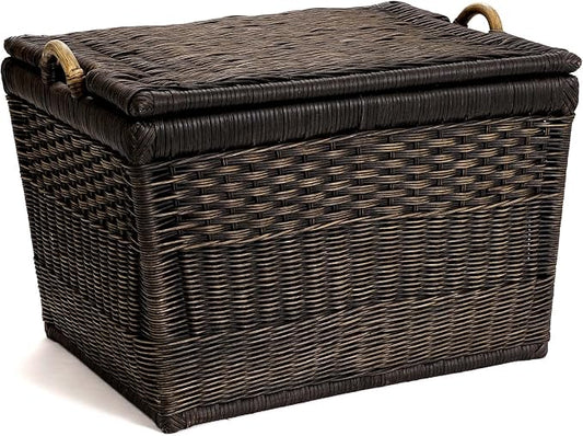 The Basket Lady Lift-Off Lid Wicker Storage Basket, L, Walnut Brown | Outside: 24.5" L x 18" W x 17.5" H | Inside: 21.5"L x 15.5"W x 14"H - Handcrafted by artisans from natural rattan by TheBasketLady
